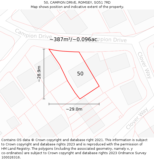 50, CAMPION DRIVE, ROMSEY, SO51 7RD: Plot and title map
