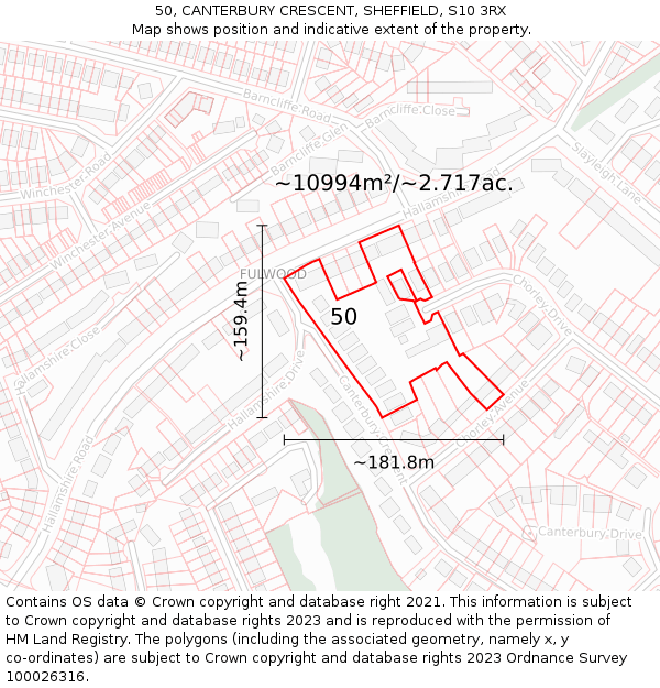 50, CANTERBURY CRESCENT, SHEFFIELD, S10 3RX: Plot and title map