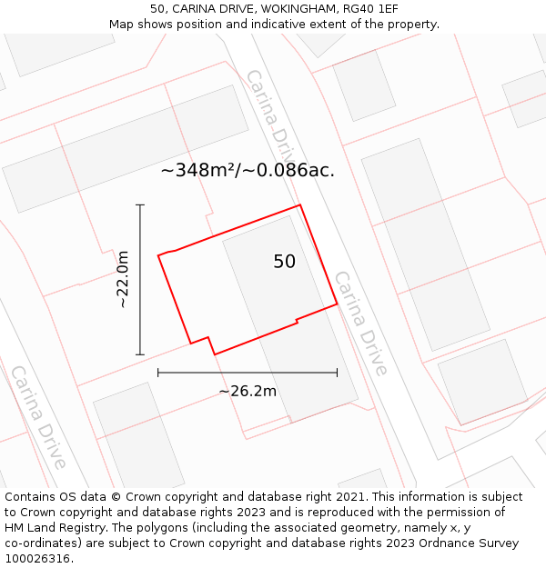 50, CARINA DRIVE, WOKINGHAM, RG40 1EF: Plot and title map