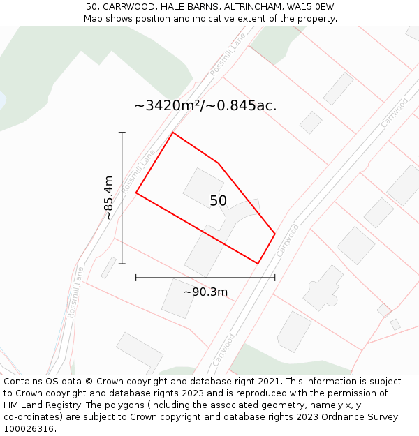 50, CARRWOOD, HALE BARNS, ALTRINCHAM, WA15 0EW: Plot and title map