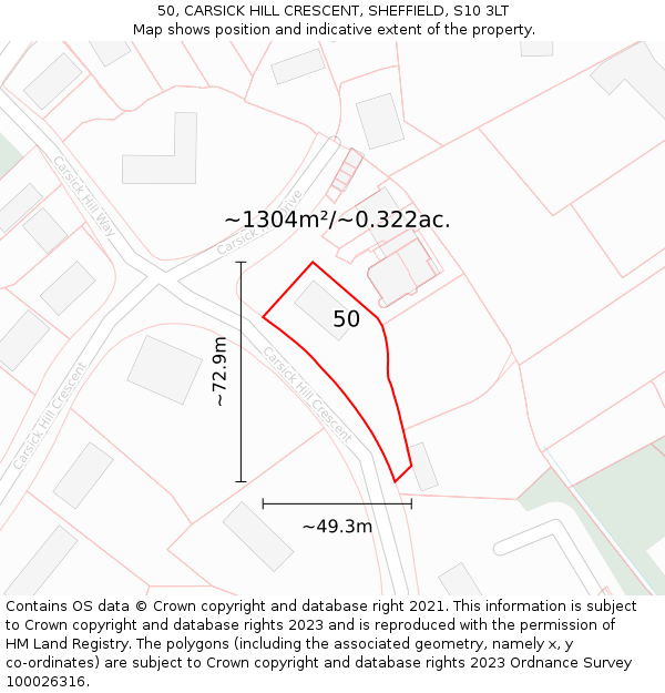 50, CARSICK HILL CRESCENT, SHEFFIELD, S10 3LT: Plot and title map