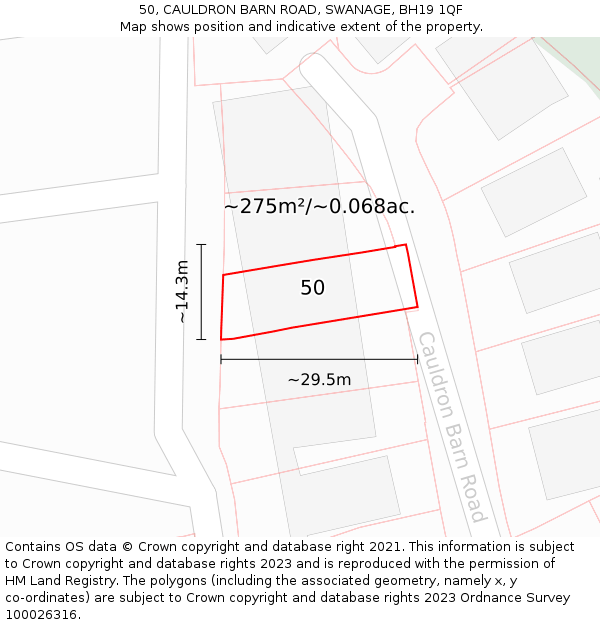 50, CAULDRON BARN ROAD, SWANAGE, BH19 1QF: Plot and title map
