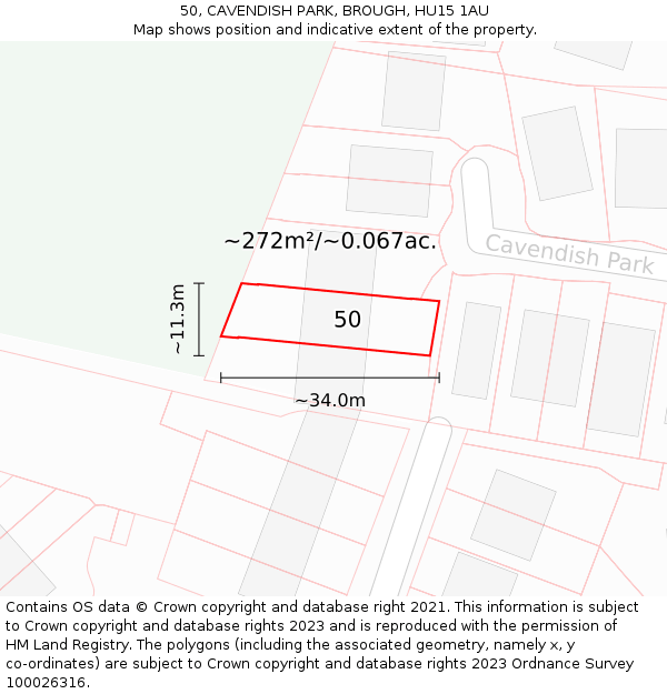 50, CAVENDISH PARK, BROUGH, HU15 1AU: Plot and title map