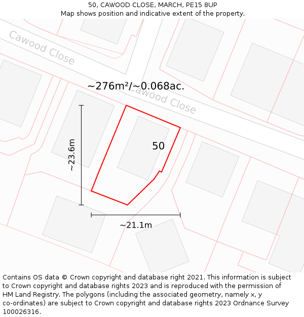 50, CAWOOD CLOSE, MARCH, PE15 8UP: Plot and title map