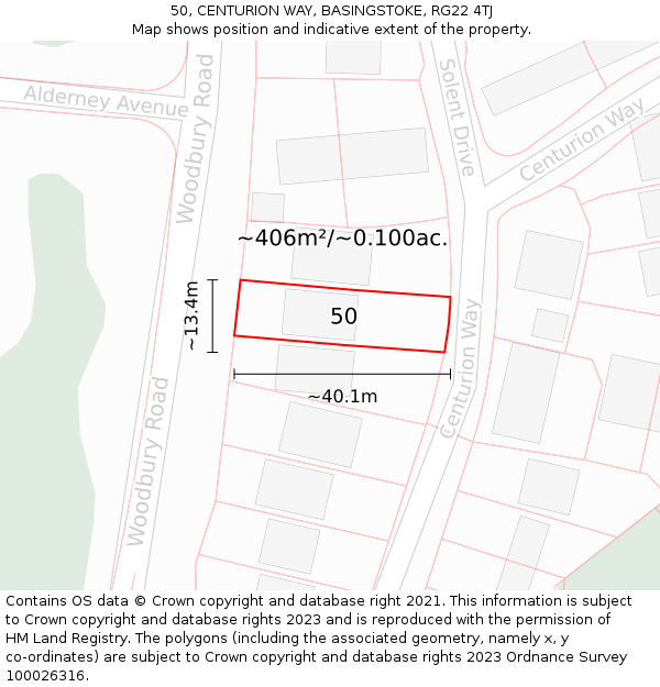 50, CENTURION WAY, BASINGSTOKE, RG22 4TJ: Plot and title map