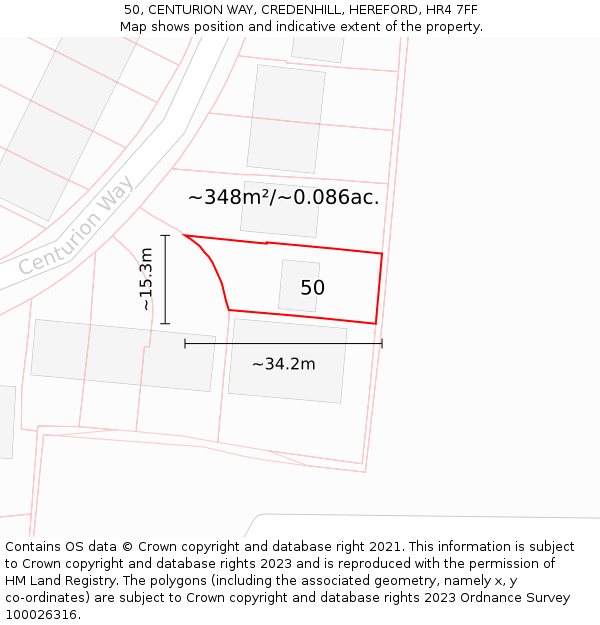 50, CENTURION WAY, CREDENHILL, HEREFORD, HR4 7FF: Plot and title map