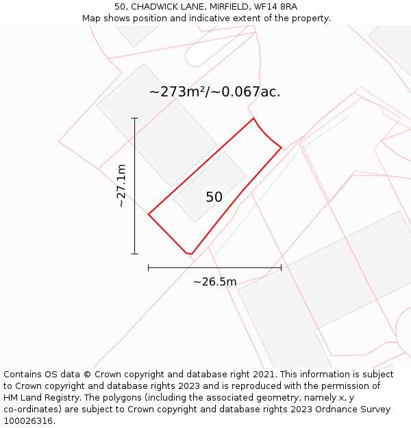 50, CHADWICK LANE, MIRFIELD, WF14 8RA: Plot and title map