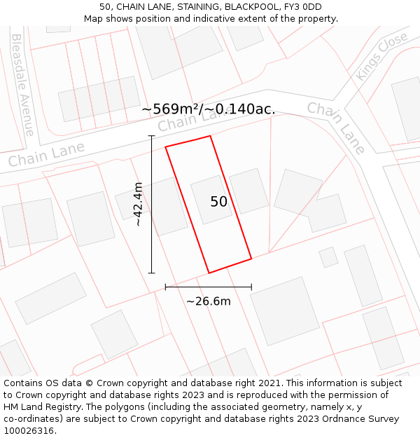 50, CHAIN LANE, STAINING, BLACKPOOL, FY3 0DD: Plot and title map