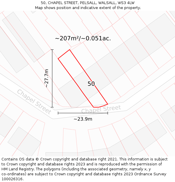 50, CHAPEL STREET, PELSALL, WALSALL, WS3 4LW: Plot and title map