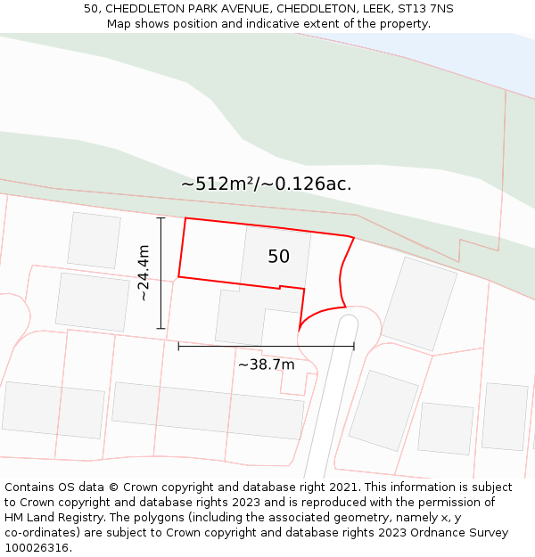 50, CHEDDLETON PARK AVENUE, CHEDDLETON, LEEK, ST13 7NS: Plot and title map