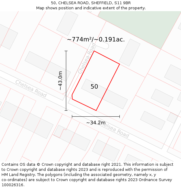 50, CHELSEA ROAD, SHEFFIELD, S11 9BR: Plot and title map