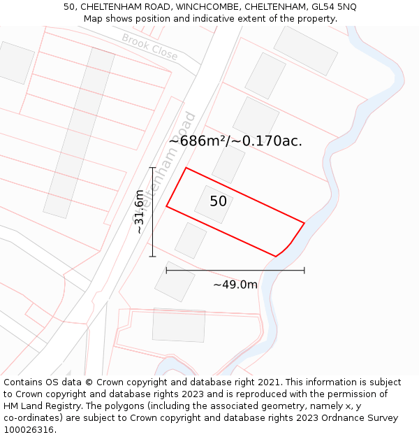 50, CHELTENHAM ROAD, WINCHCOMBE, CHELTENHAM, GL54 5NQ: Plot and title map