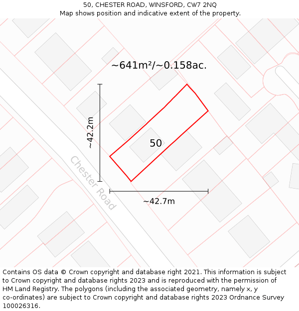 50, CHESTER ROAD, WINSFORD, CW7 2NQ: Plot and title map
