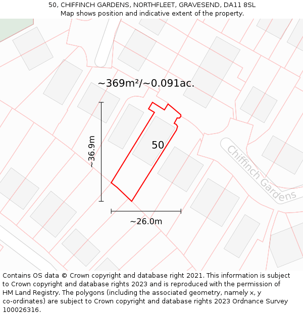 50, CHIFFINCH GARDENS, NORTHFLEET, GRAVESEND, DA11 8SL: Plot and title map