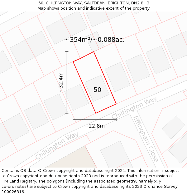 50, CHILTINGTON WAY, SALTDEAN, BRIGHTON, BN2 8HB: Plot and title map
