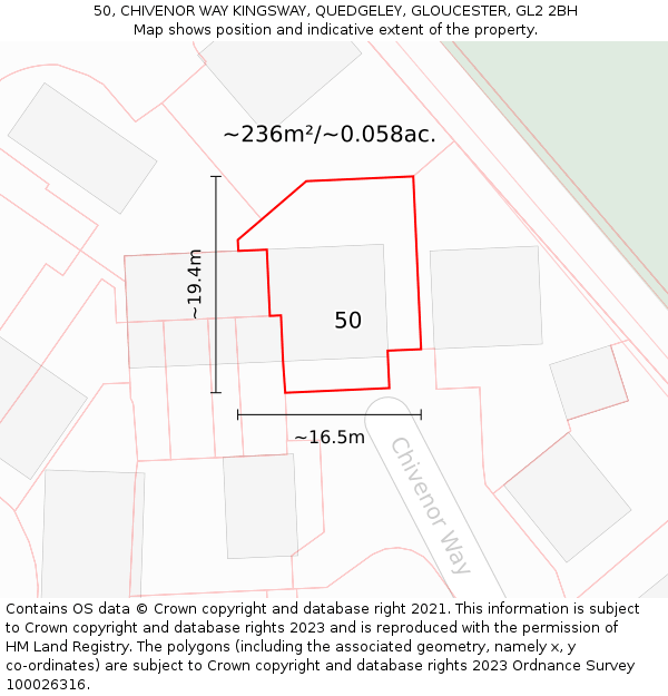 50, CHIVENOR WAY KINGSWAY, QUEDGELEY, GLOUCESTER, GL2 2BH: Plot and title map