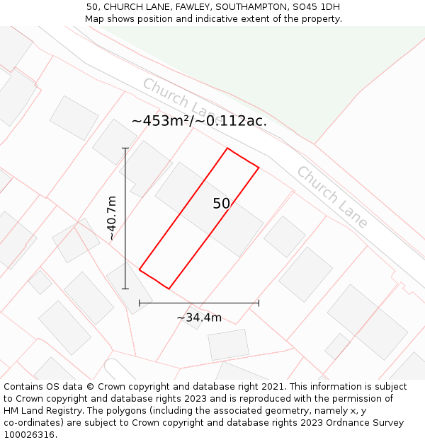 50, CHURCH LANE, FAWLEY, SOUTHAMPTON, SO45 1DH: Plot and title map