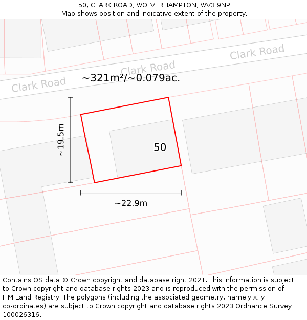 50, CLARK ROAD, WOLVERHAMPTON, WV3 9NP: Plot and title map