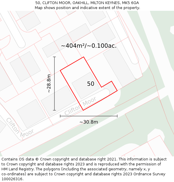 50, CLIFTON MOOR, OAKHILL, MILTON KEYNES, MK5 6GA: Plot and title map