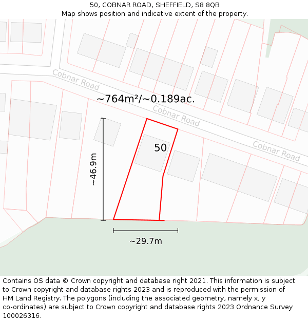 50, COBNAR ROAD, SHEFFIELD, S8 8QB: Plot and title map