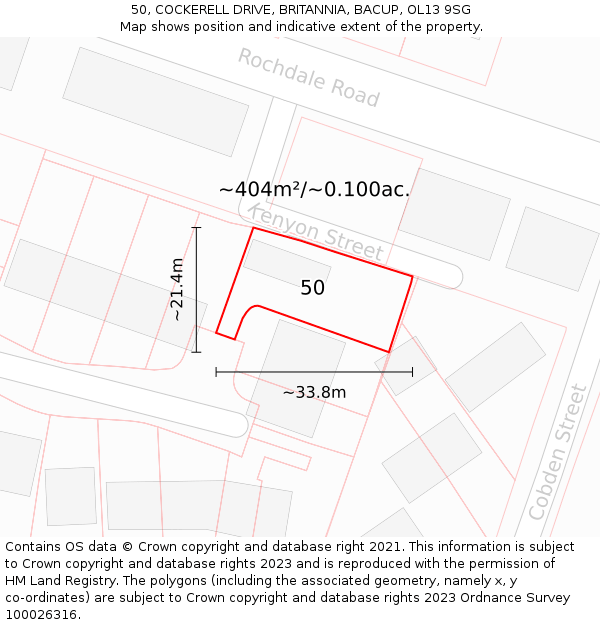 50, COCKERELL DRIVE, BRITANNIA, BACUP, OL13 9SG: Plot and title map