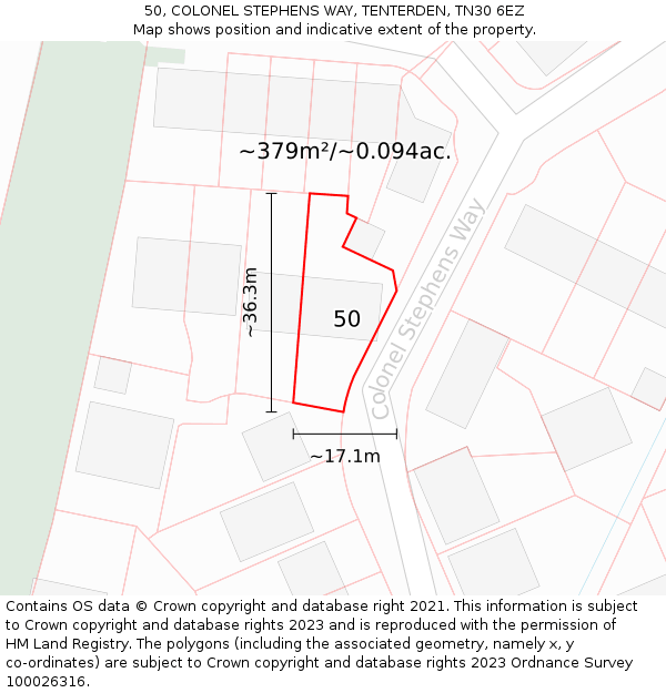 50, COLONEL STEPHENS WAY, TENTERDEN, TN30 6EZ: Plot and title map