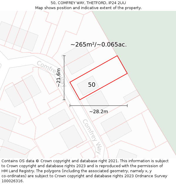 50, COMFREY WAY, THETFORD, IP24 2UU: Plot and title map