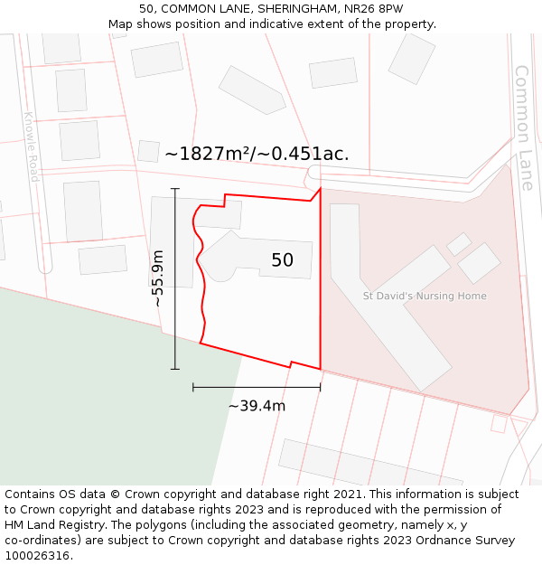50, COMMON LANE, SHERINGHAM, NR26 8PW: Plot and title map