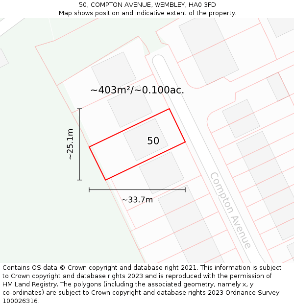 50, COMPTON AVENUE, WEMBLEY, HA0 3FD: Plot and title map