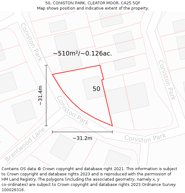 50, CONISTON PARK, CLEATOR MOOR, CA25 5QF: Plot and title map