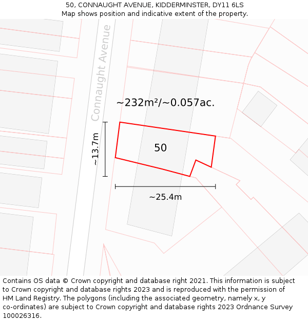 50, CONNAUGHT AVENUE, KIDDERMINSTER, DY11 6LS: Plot and title map