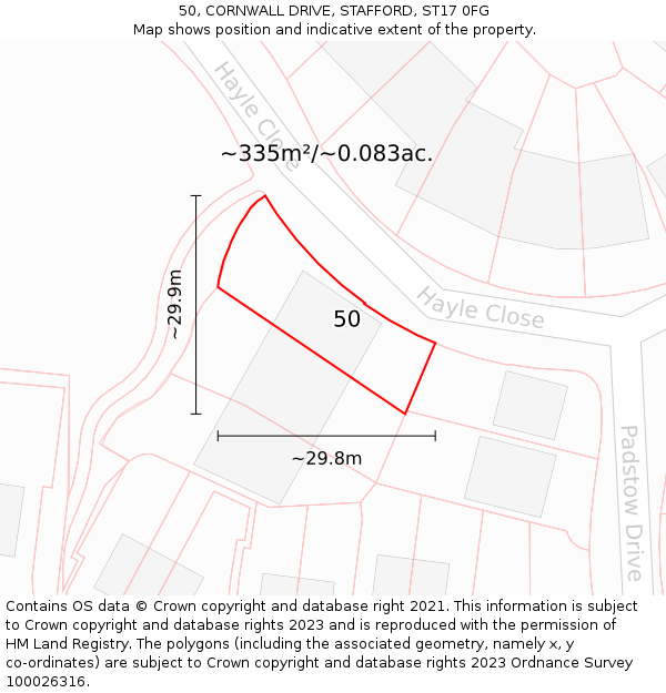 50, CORNWALL DRIVE, STAFFORD, ST17 0FG: Plot and title map