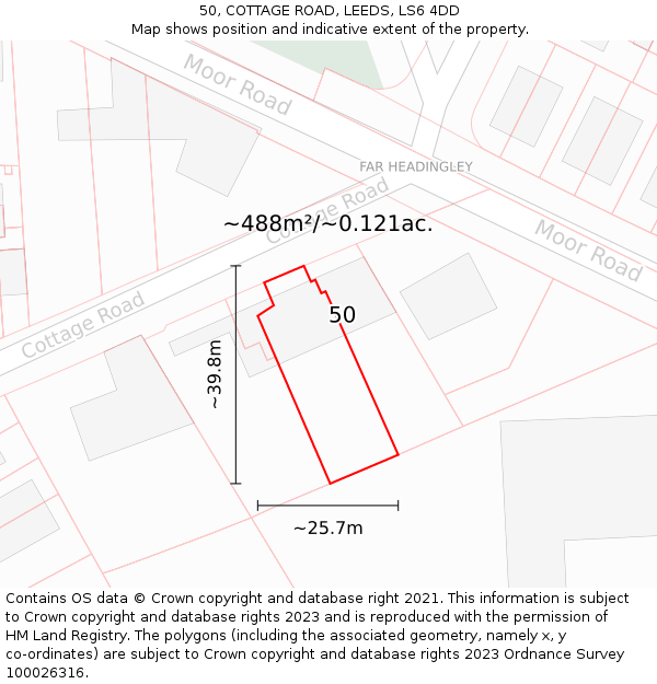 50, COTTAGE ROAD, LEEDS, LS6 4DD: Plot and title map