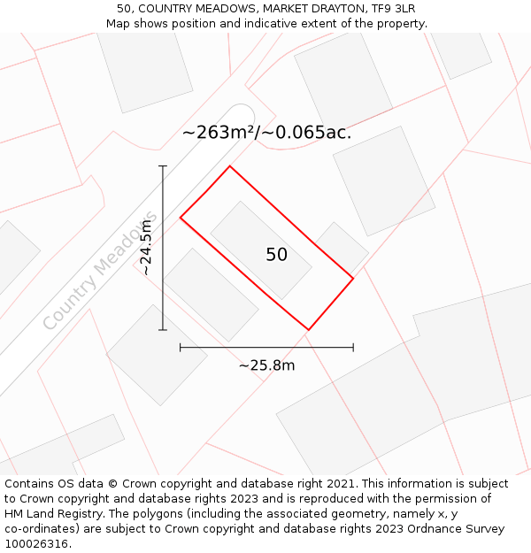 50, COUNTRY MEADOWS, MARKET DRAYTON, TF9 3LR: Plot and title map