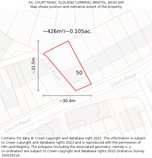 50, COURT ROAD, OLDLAND COMMON, BRISTOL, BS30 9SP: Plot and title map