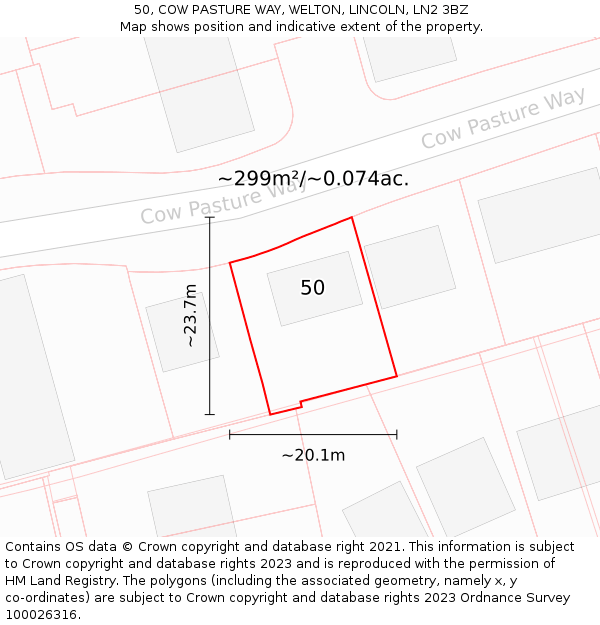 50, COW PASTURE WAY, WELTON, LINCOLN, LN2 3BZ: Plot and title map