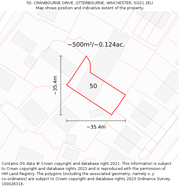 50, CRANBOURNE DRIVE, OTTERBOURNE, WINCHESTER, SO21 2EU: Plot and title map