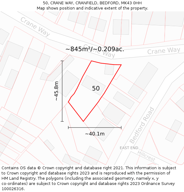 50, CRANE WAY, CRANFIELD, BEDFORD, MK43 0HH: Plot and title map