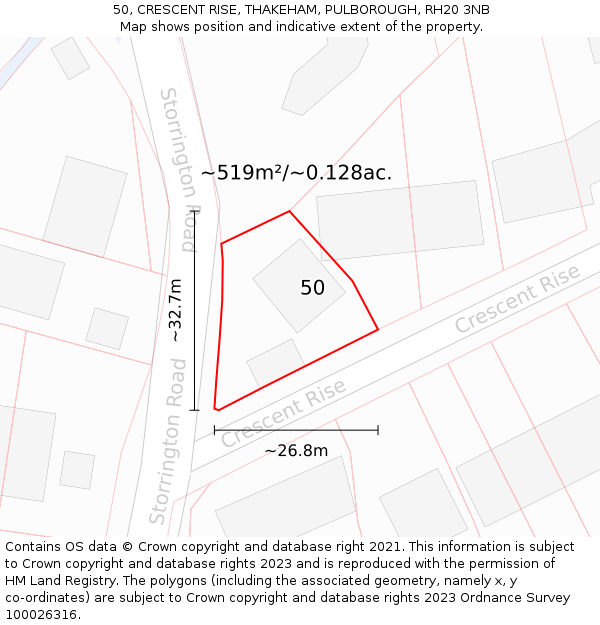 50, CRESCENT RISE, THAKEHAM, PULBOROUGH, RH20 3NB: Plot and title map
