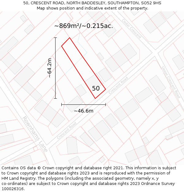 50, CRESCENT ROAD, NORTH BADDESLEY, SOUTHAMPTON, SO52 9HS: Plot and title map