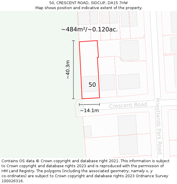 50, CRESCENT ROAD, SIDCUP, DA15 7HW: Plot and title map
