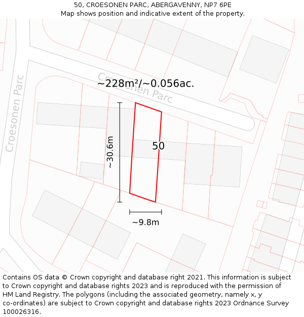 50, CROESONEN PARC, ABERGAVENNY, NP7 6PE: Plot and title map