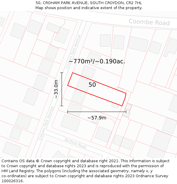 50, CROHAM PARK AVENUE, SOUTH CROYDON, CR2 7HL: Plot and title map