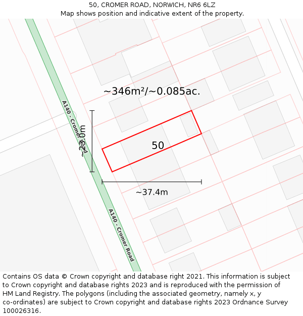 50, CROMER ROAD, NORWICH, NR6 6LZ: Plot and title map