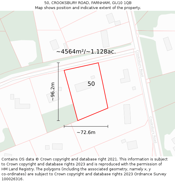 50, CROOKSBURY ROAD, FARNHAM, GU10 1QB: Plot and title map