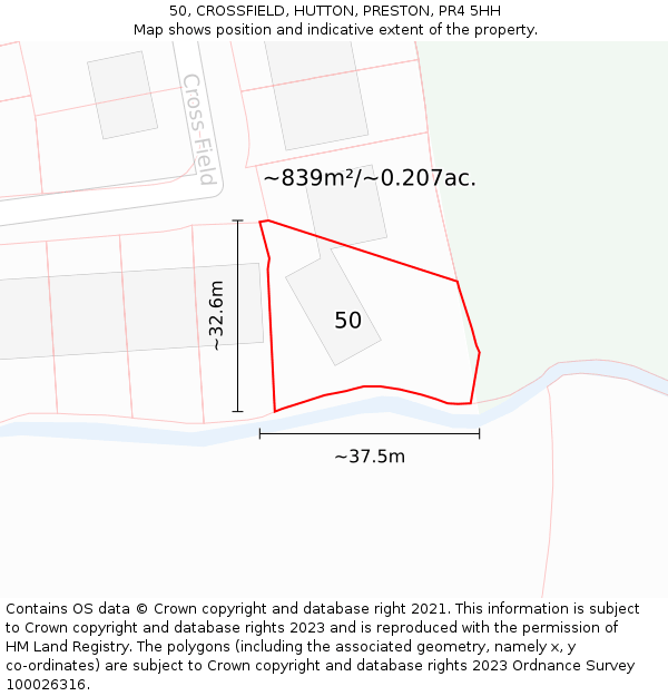 50, CROSSFIELD, HUTTON, PRESTON, PR4 5HH: Plot and title map