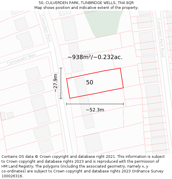 50, CULVERDEN PARK, TUNBRIDGE WELLS, TN4 9QR: Plot and title map