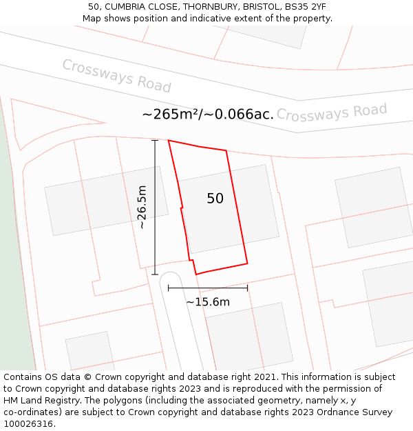 50, CUMBRIA CLOSE, THORNBURY, BRISTOL, BS35 2YF: Plot and title map