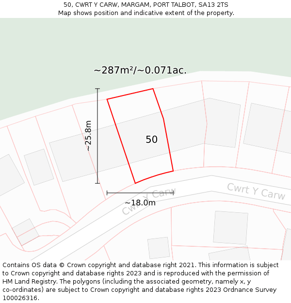 50, CWRT Y CARW, MARGAM, PORT TALBOT, SA13 2TS: Plot and title map