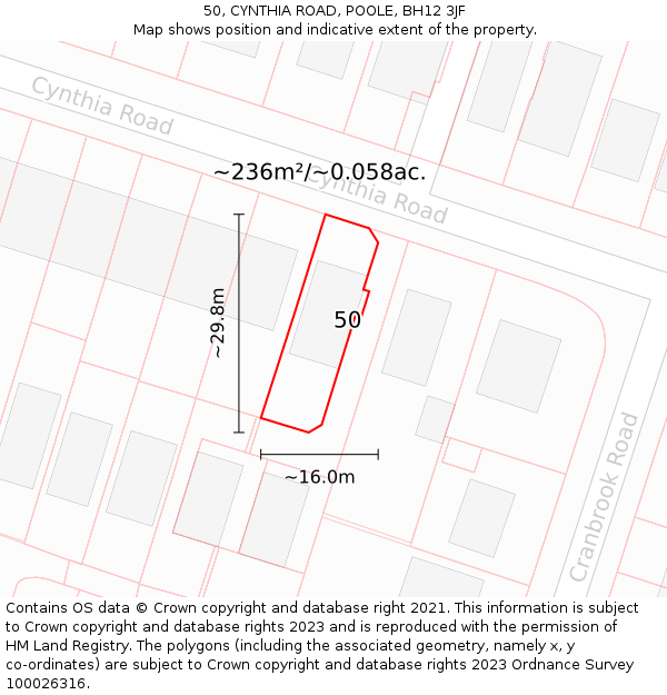 50, CYNTHIA ROAD, POOLE, BH12 3JF: Plot and title map